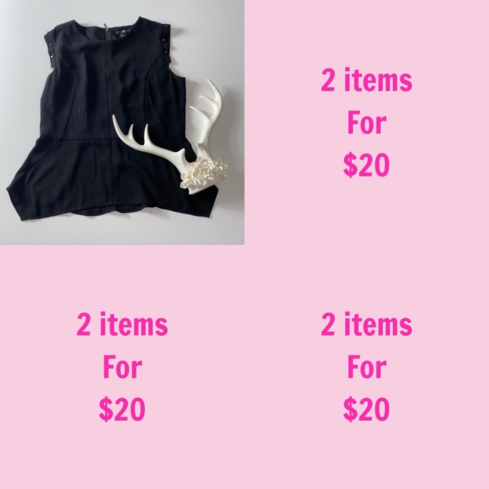 3/$30 H&M Womens Black Peplum Metal Gun Detail Round Neck Blouse Top Size 14